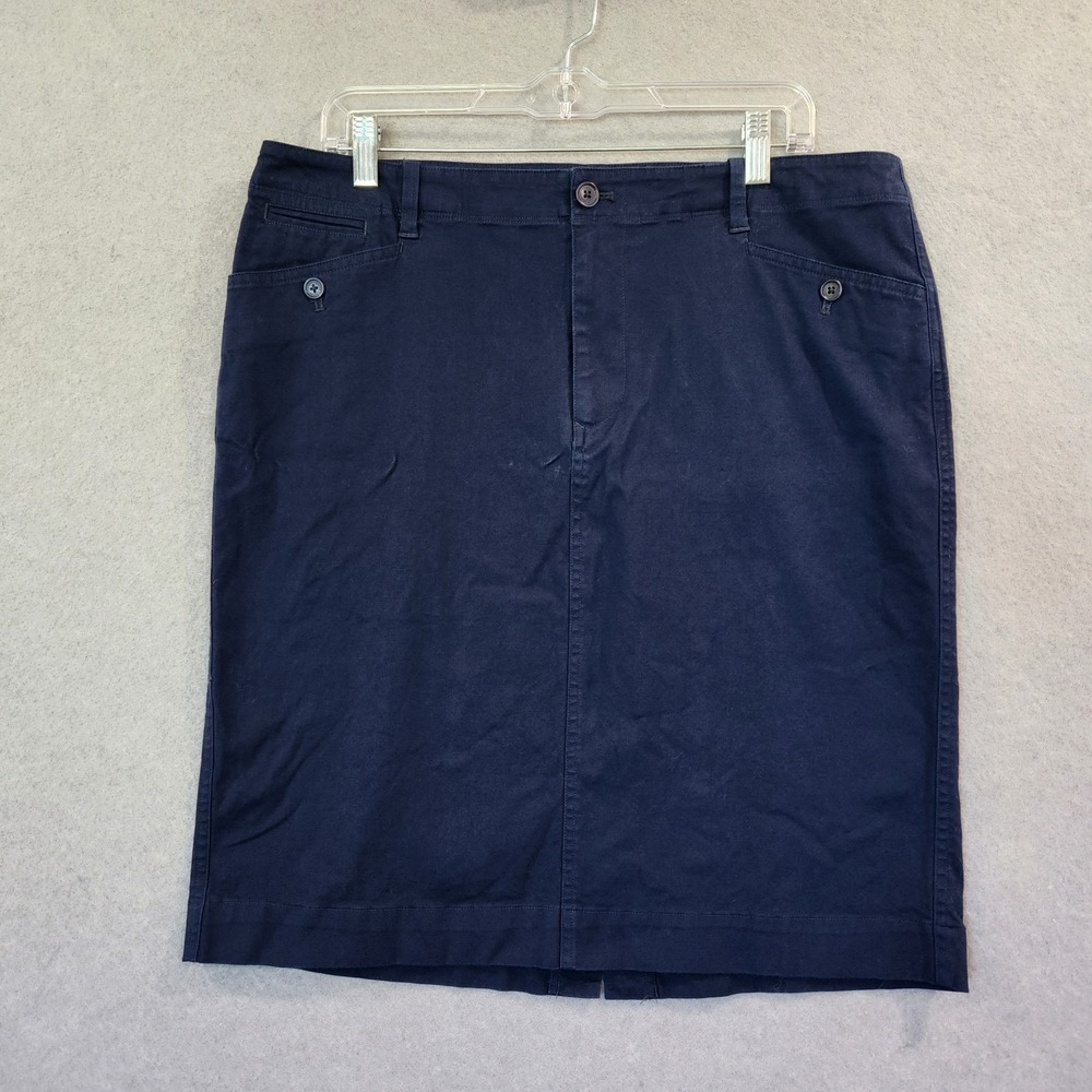Lauren Ralph Lauren Navy Blue Cinch Back Cotton Stretch Pencil Skirt Womens 14